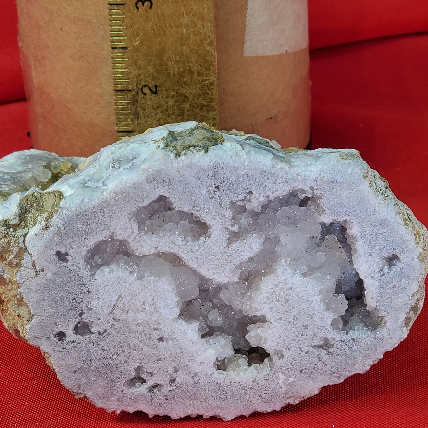 "Golden Quartz" geode with cleaved calcite and coated barite