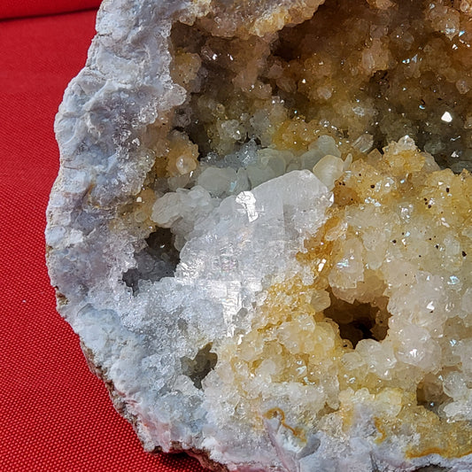 "Golden Quartz" geode with cleaved calcite and coated barite