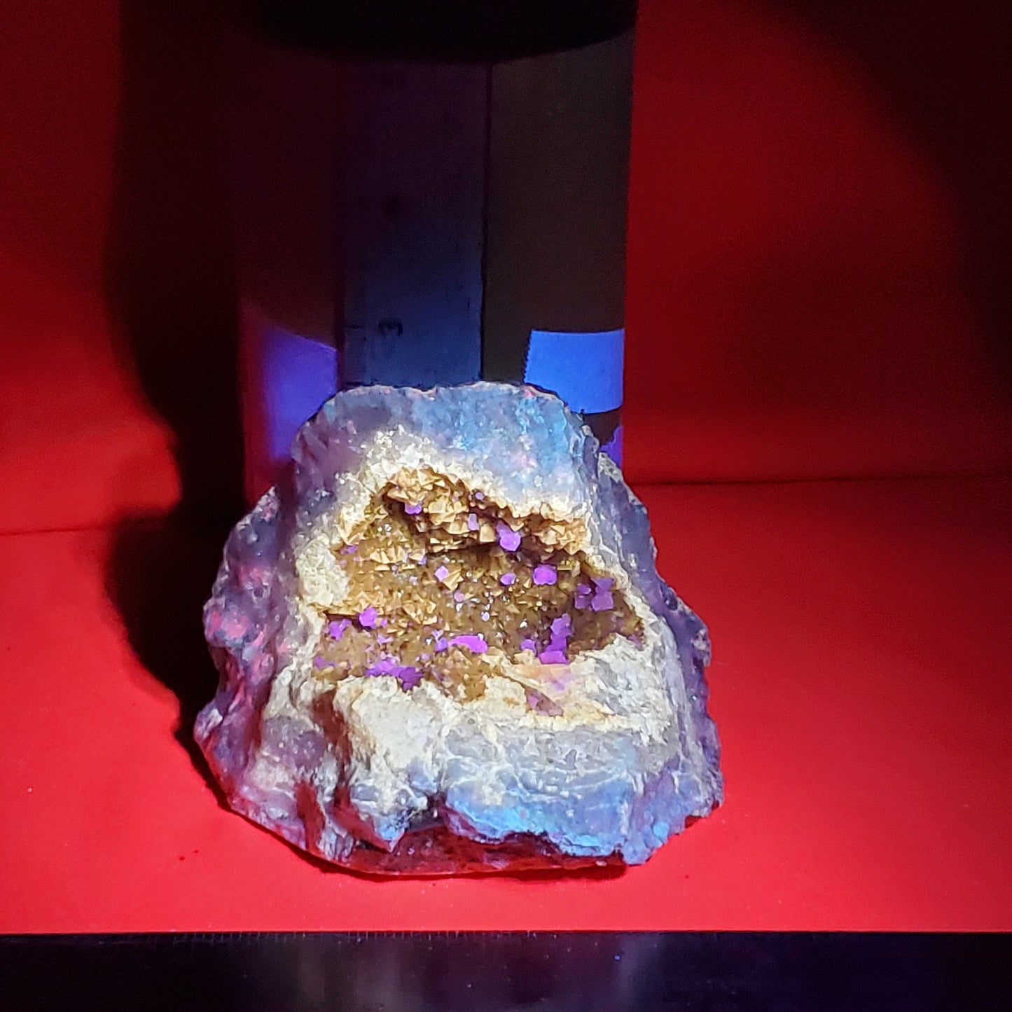 UV reactive iridescent brown calcite geode piece