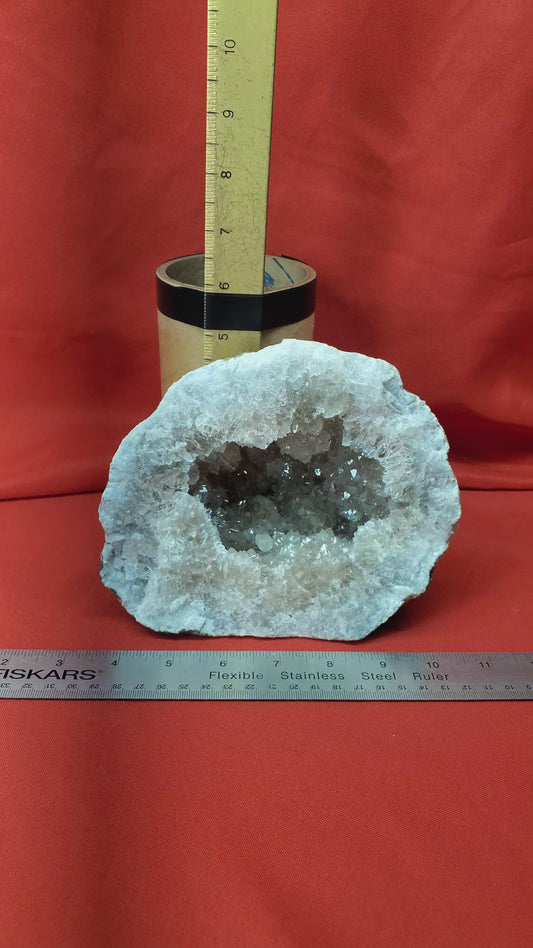 SMOKY QUARTZ AND CALCITE GEODE HALF