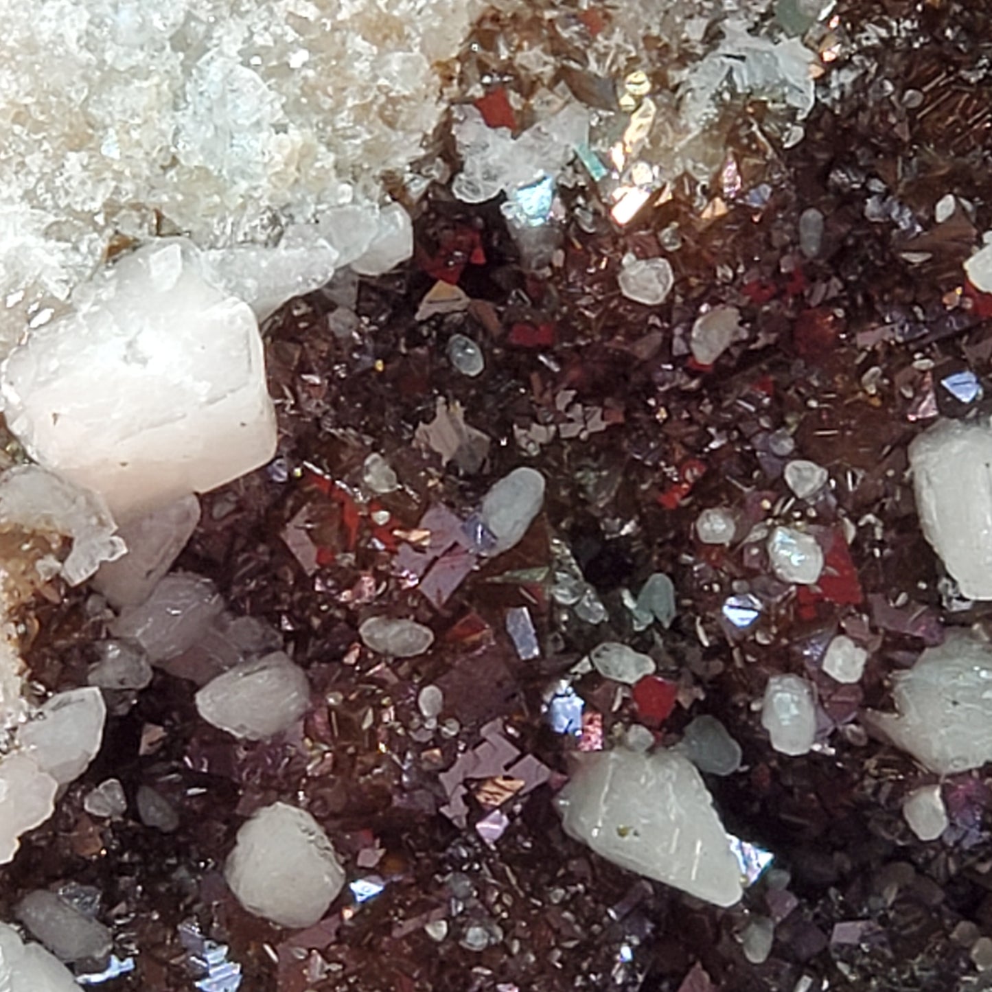 Iridescent brown and pink calcite geode set (cracked)