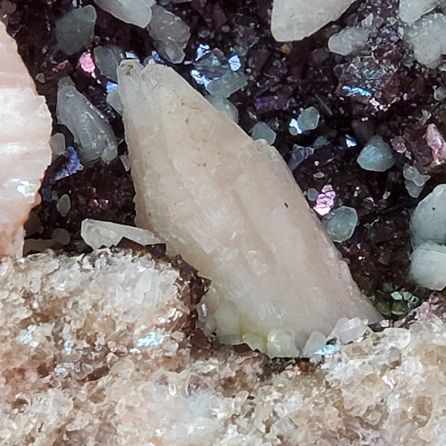 Iridescent brown and pink calcite geode set (cracked)