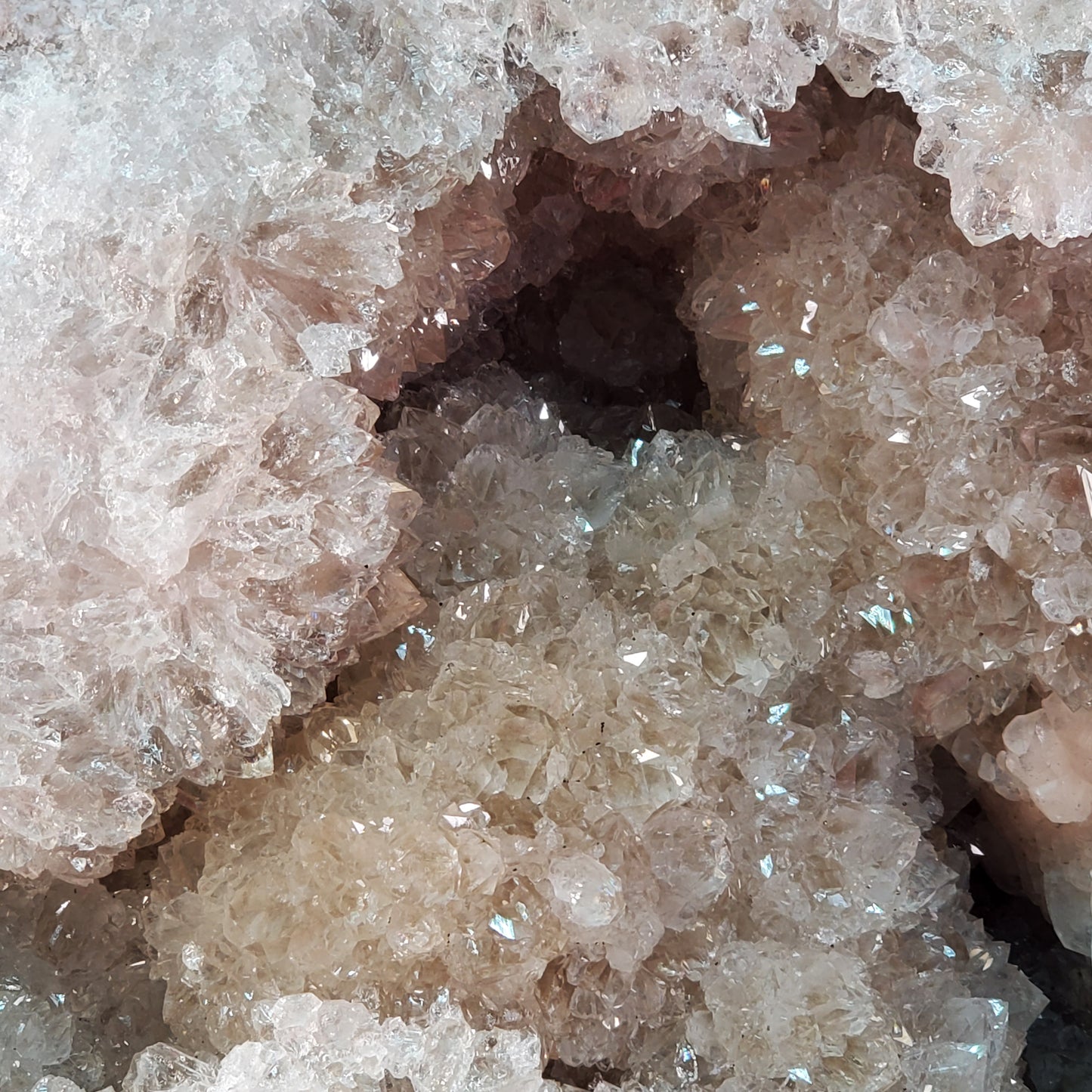 SMOKY QUARTZ GEODE SET WITH PINK CALCITE AND PYRITE