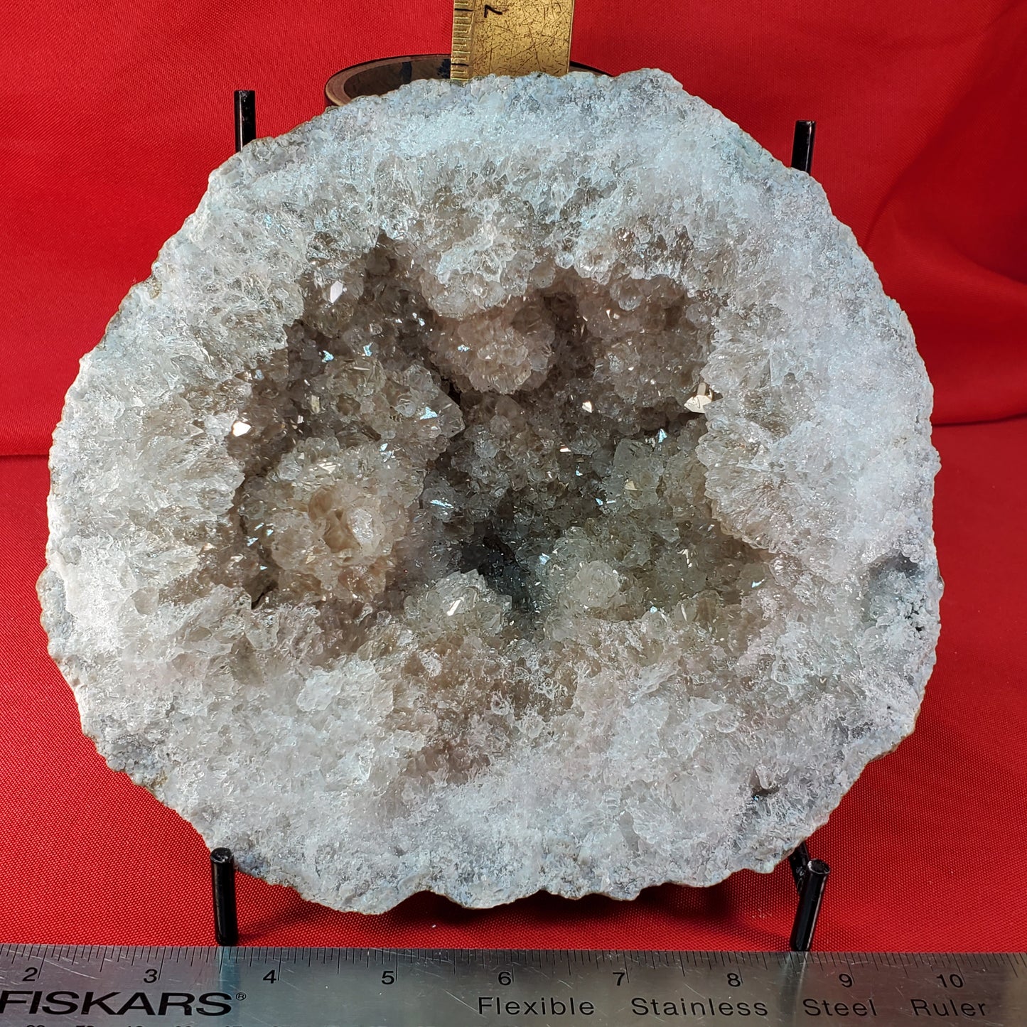 SMOKY QUARTZ GEODE SET WITH PINK CALCITE AND PYRITE