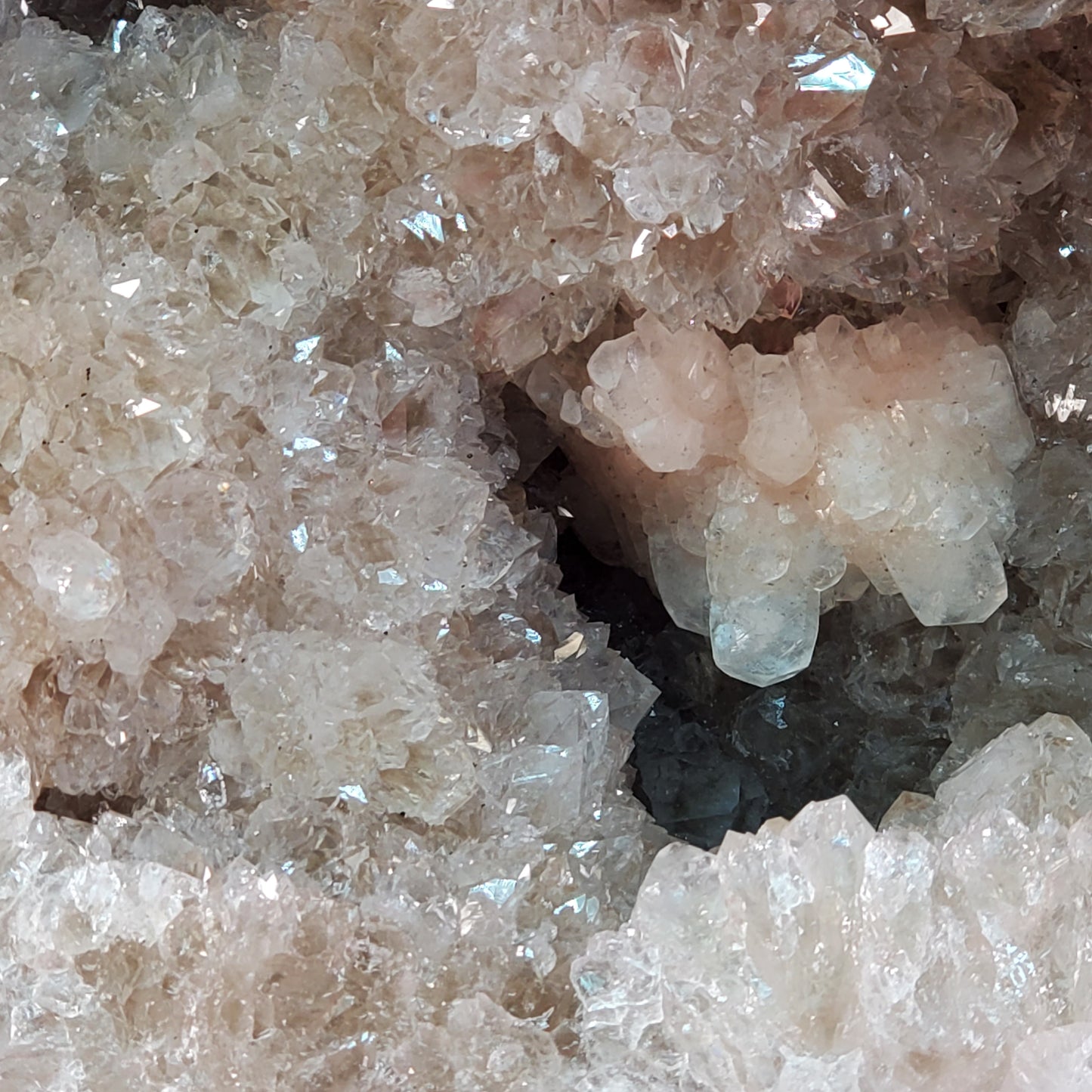 SMOKY QUARTZ GEODE SET WITH PINK CALCITE AND PYRITE