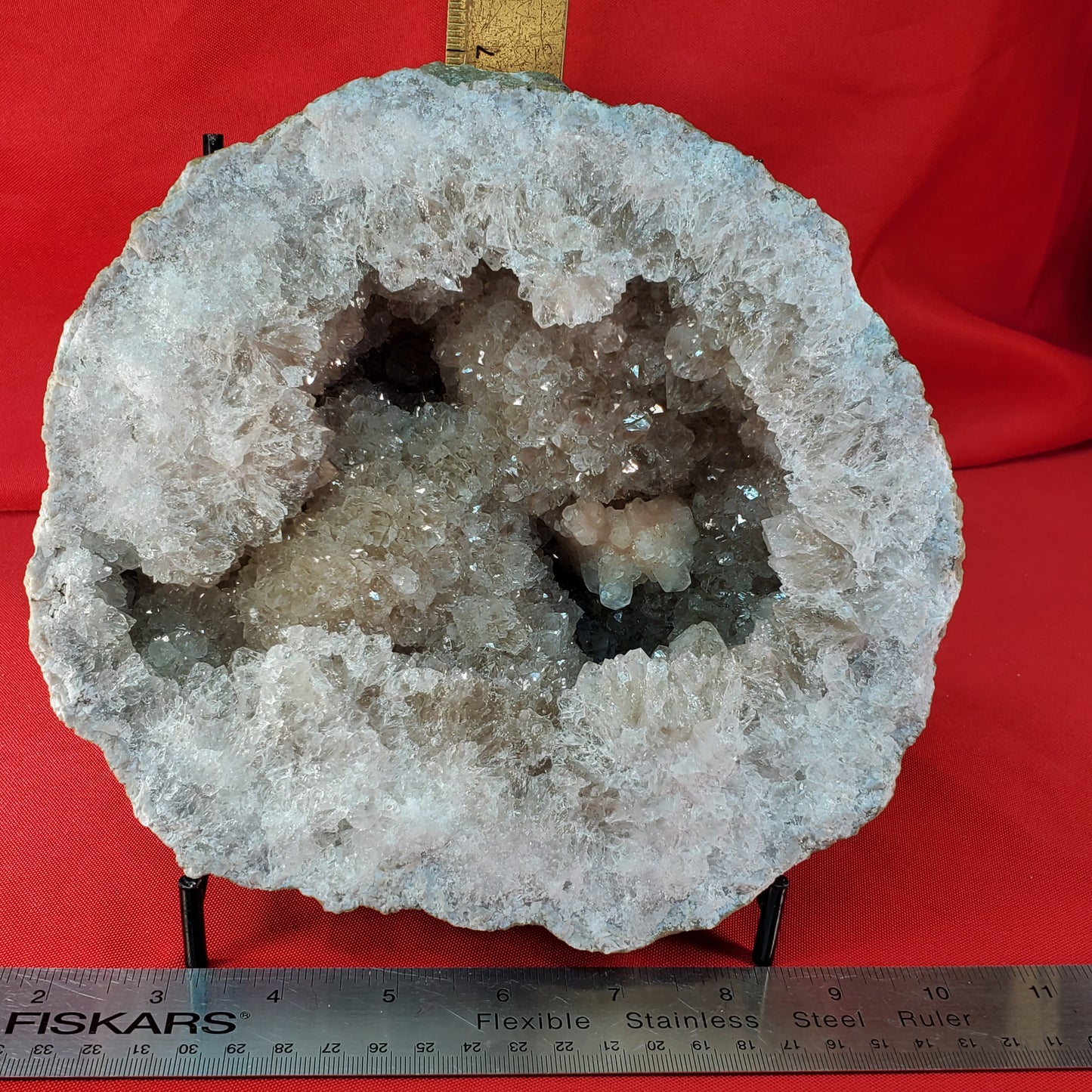 SMOKY QUARTZ GEODE SET WITH PINK CALCITE AND PYRITE
