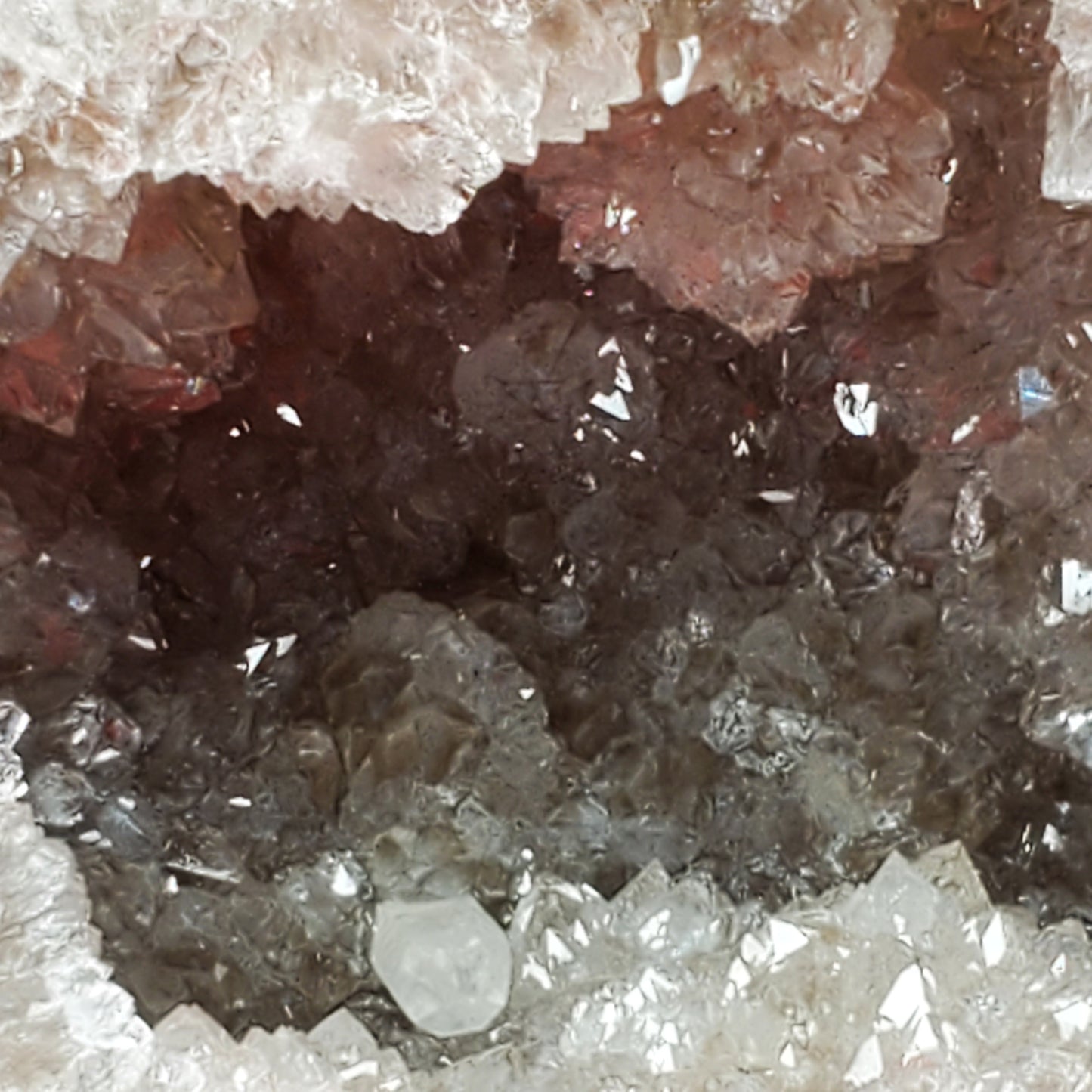 SMOKY QUARTZ AND CALCITE GEODE HALF