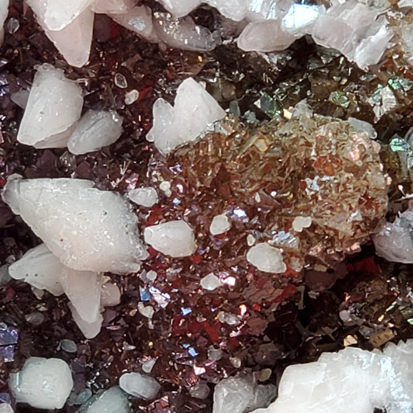 Iridescent brown and pink calcite geode set (cracked)
