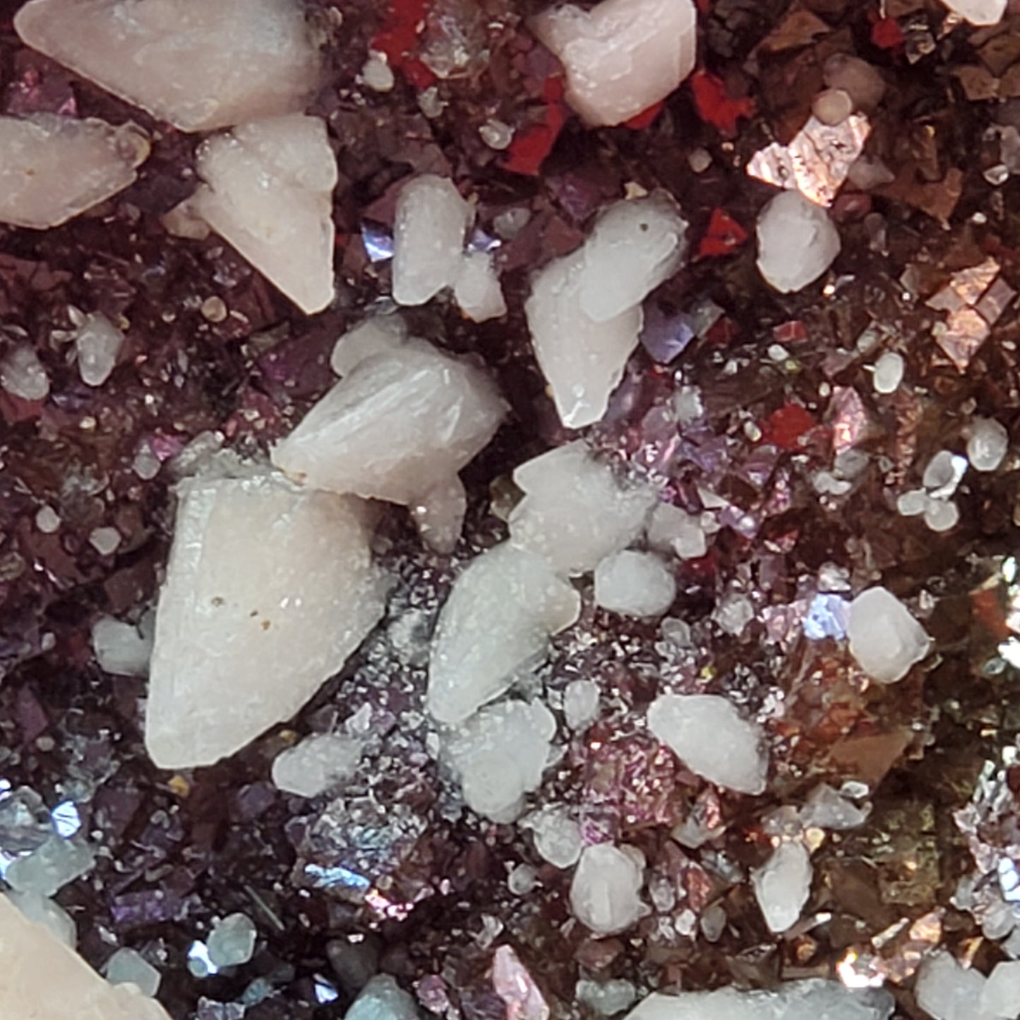 Iridescent brown and pink calcite geode set (cracked)