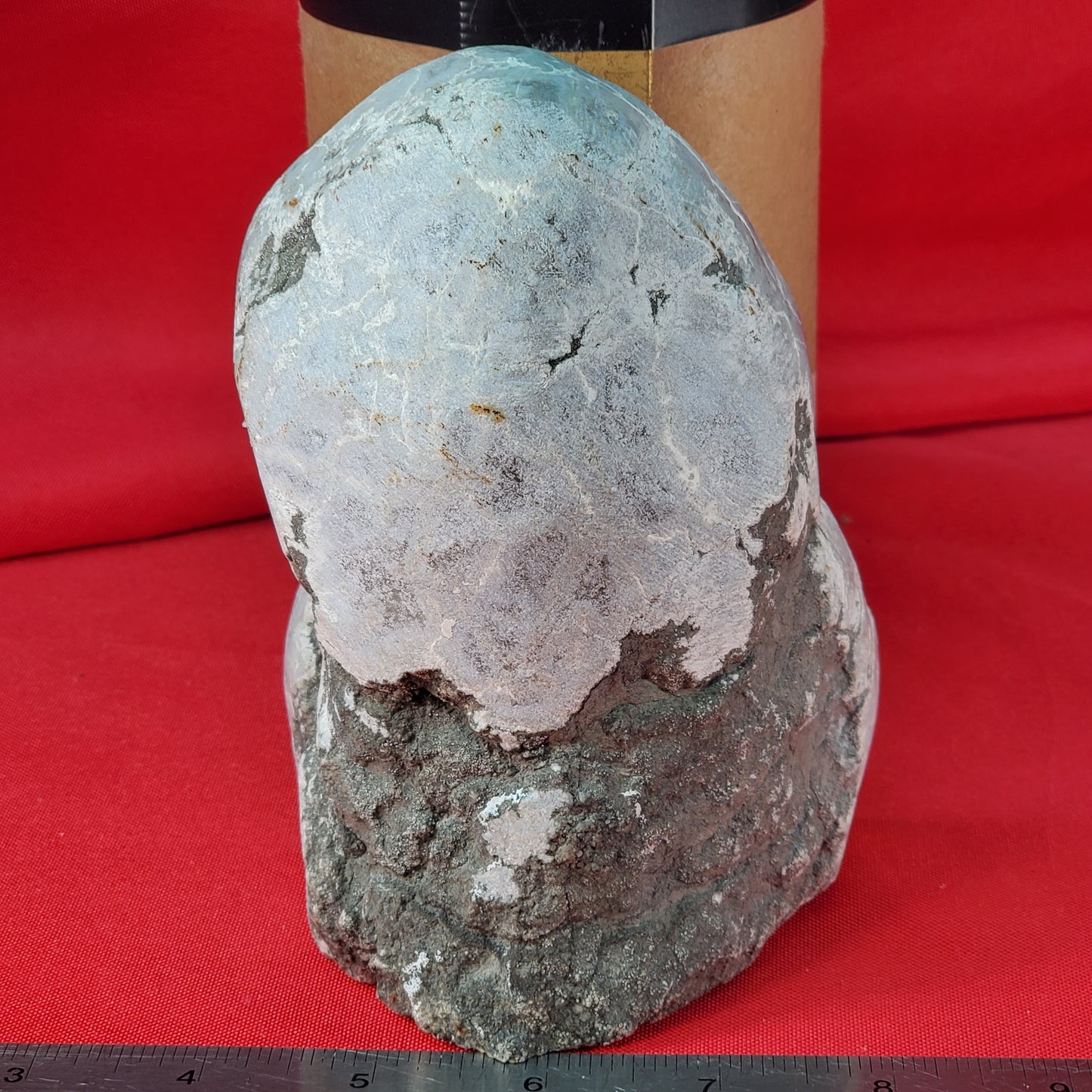 Polished double geode with UV reactive brown calcite