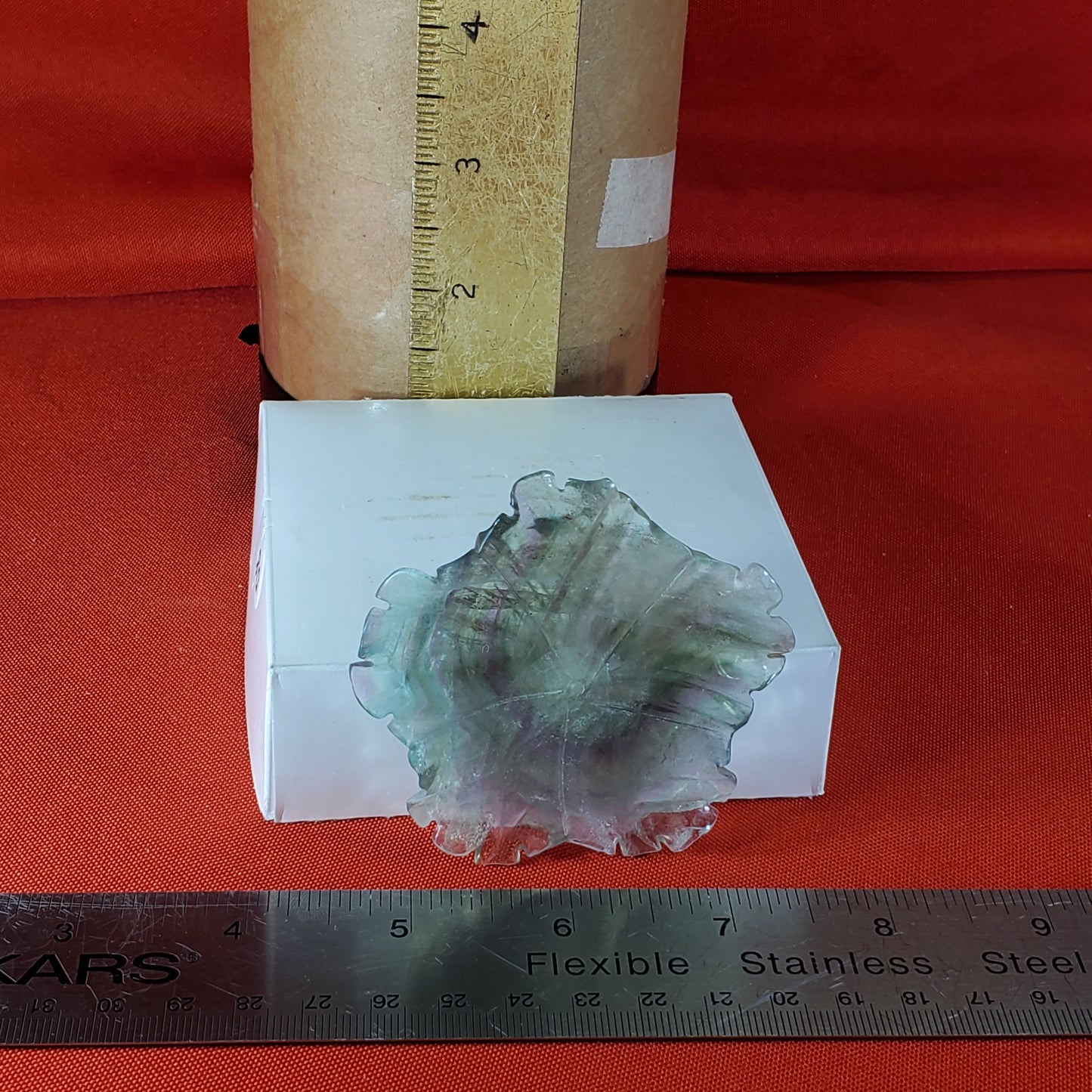Rainbow Fluorite flower carving