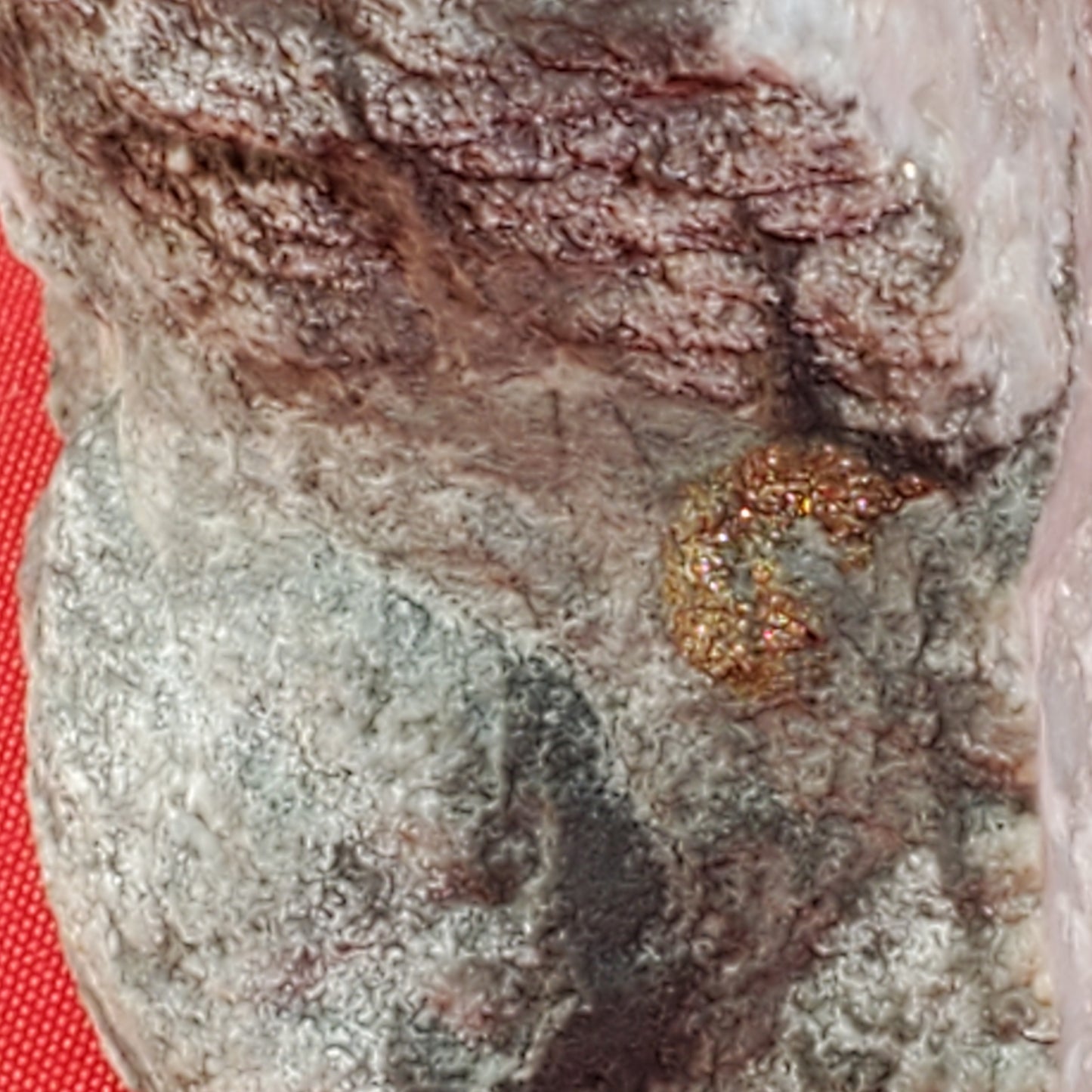Cracked double geode, cut to stand, with pyrite on the outside