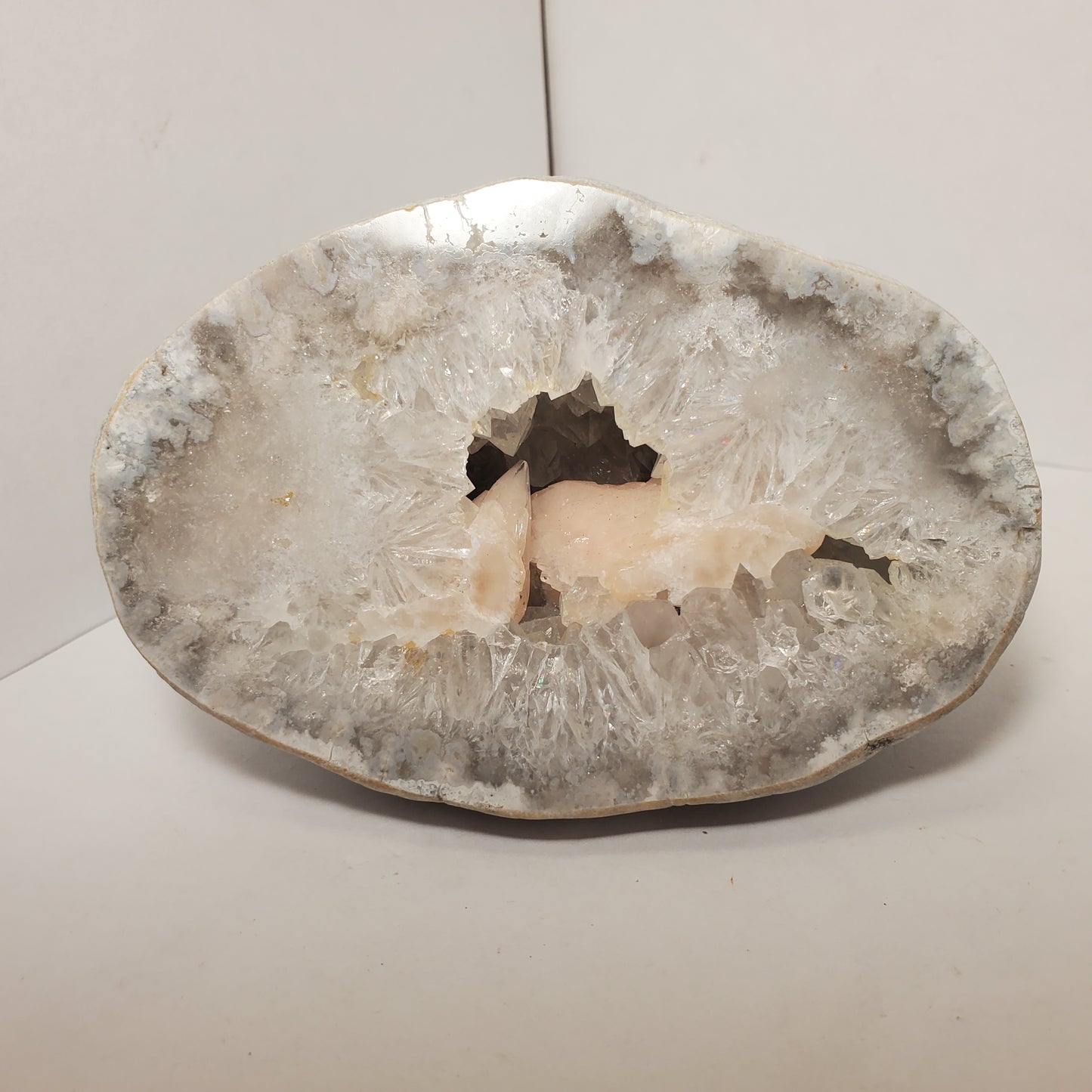 PINK CALCITE POLISHED FABULOUS KEOKUK GEODE HALF