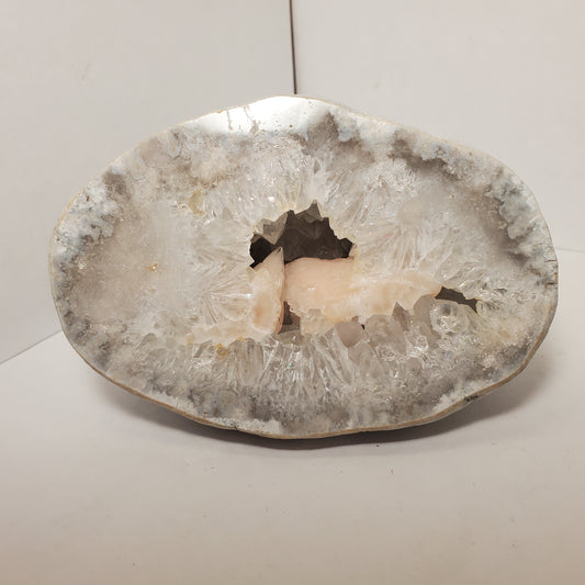 PINK CALCITE POLISHED FABULOUS KEOKUK GEODE HALF
